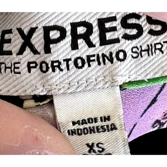 Express The Portofino Shirt Top Blouse Button Up Woman XS Long Sleeve Floral - Picture 3 of 5